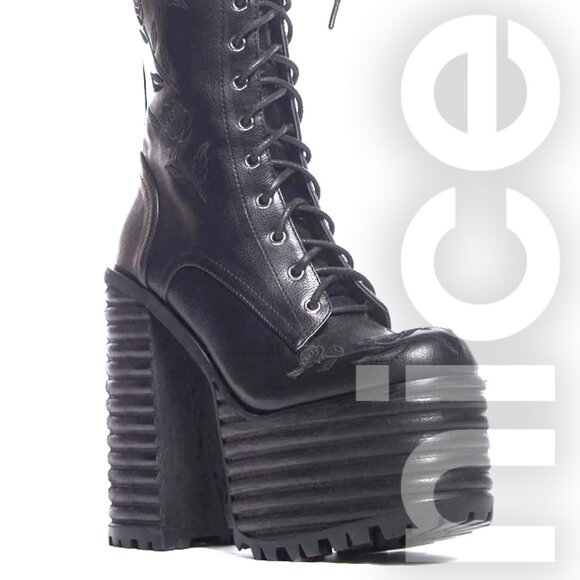 CURRENT MOOD DARK LOVE IS A ROSE KNEE HIGH BOOTS - Picture 2 of 4